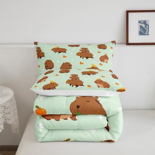 Erosebridal Light Green Capybara Comforter Set for Kids