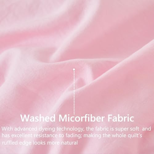 PERFEMET Pink Ruffle Comforter Set Full Size 3 Pieces