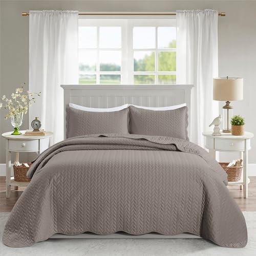 MOONLIGHT20015 Queen Size Bedspread Set - 3 Pcs Microfiber Coverlet Set