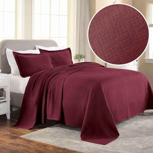 Superior 100 Cotton Basket Weave Bedspread Set - King Size Garnet