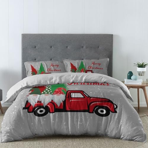 LooPoP Christmas Comforter Set California King Red Farm Truck