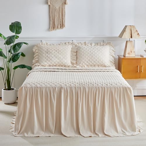 UOZZI BEDDING Ruffle Skirt Bedspread Set Queen Size