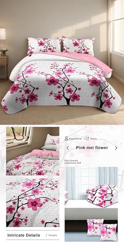 Reylox 5-Piece Cal King Bedding Set Pink Cherry Blossom