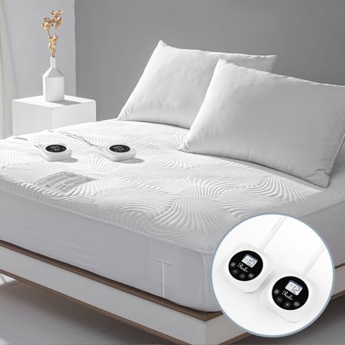 Reaks Queen Electric Heated Mattress Pad with Dual Control and Timer