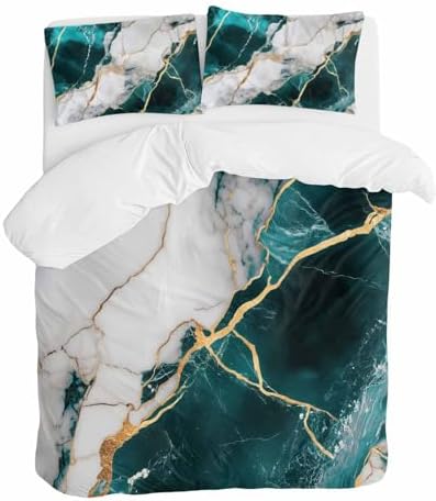 ZOE GARDEN Marble Turquoise Queen Duvet Cover Set 1