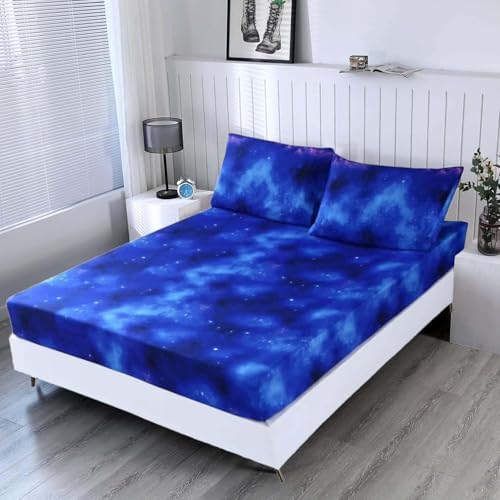 SDIII 3PCS Blue Galaxy Queen Sheet Set