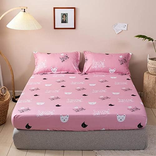 Feelyou Queen Size Fitted Sheet with 2 Pillowcases - Cute Cat Pattern