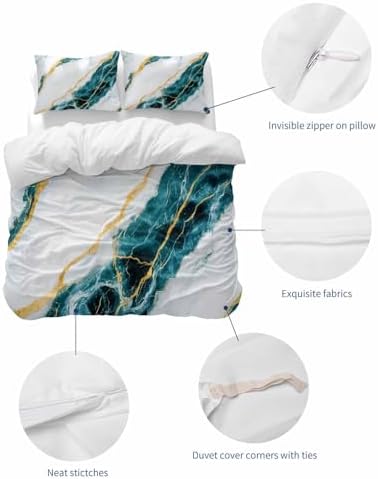ZOE GARDEN Marble Turquoise Queen Duvet Cover Set