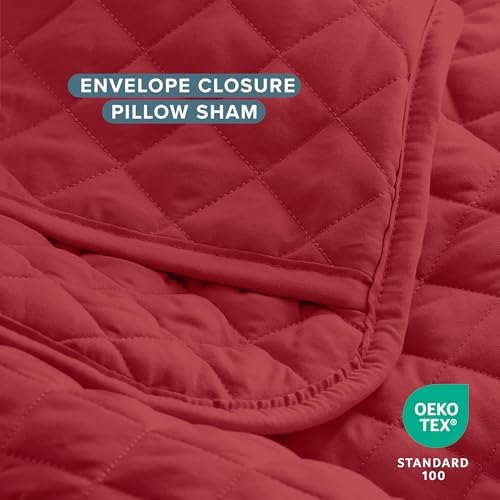 Bare Home Coverlet Set - Red Quilted Bedspread Shams FullQueen