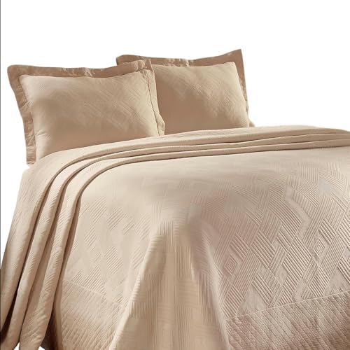Superior 100 Cotton Geometric Fret Bedspread Set Queen Bisque