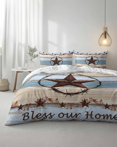ZOE GARDEN Country Star Blue Queen Duvet Cover Set