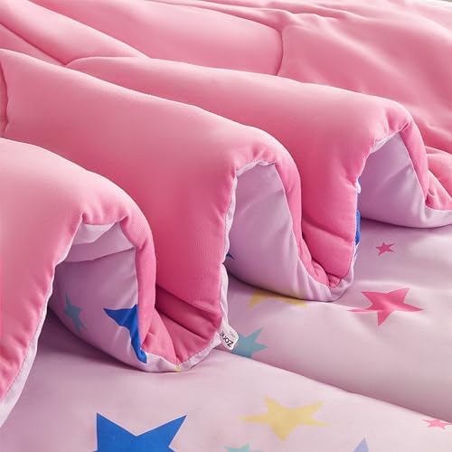 SLEEP ZONE Kids Comforter Set Twin Size Pink Stars