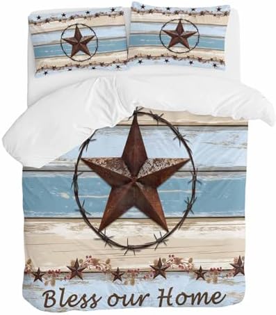 ZOE GARDEN Country Star Blue Queen Duvet Cover Set