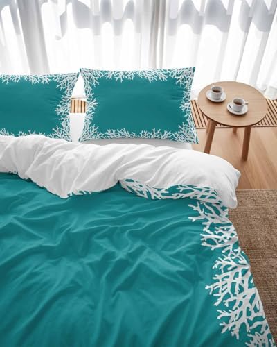 ZOE GARDEN Auqa Coastal Coral Duvet Cover Set