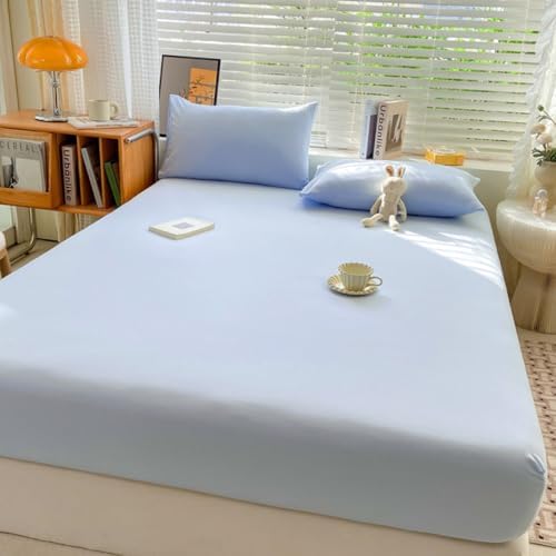 Soft Cotton Fitted Sheet with Elastic Bands Young Blue 2xPillowcase