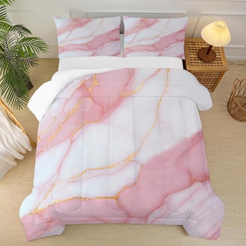 Pink Marble Comforter Set Twin Size for Girls 1