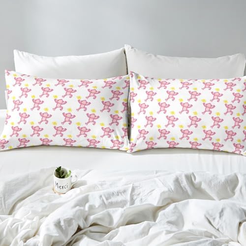 Feelyou Pink Monkey Bed Sheets Set Queen Size