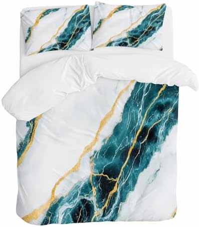 ZOE GARDEN Marble Turquoise Queen Duvet Cover Set