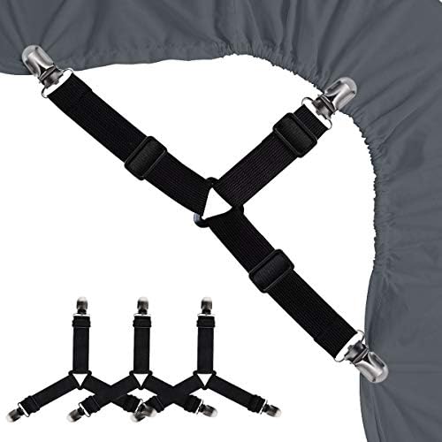 Siaomo Bed Sheet Holders - 4 Pcs Black Triangle Adjustable Clips