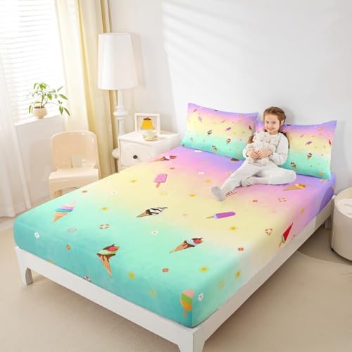 Homewish Ice Cream Fitted Sheet Twin Size 2pc Set