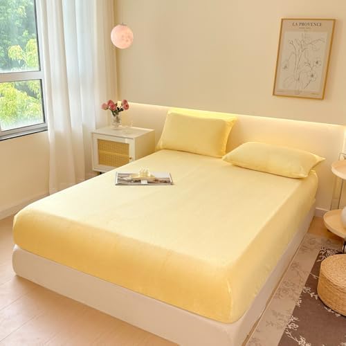 ZIQINPSQ Velvet Fitted Sheet 15 Deep Twin Non-Slip