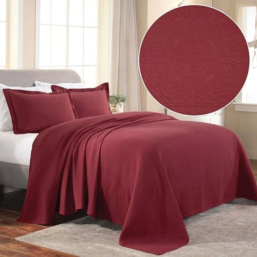 Superior Cotton Fleur De Lis Bedspread Set Twin Garnet 1