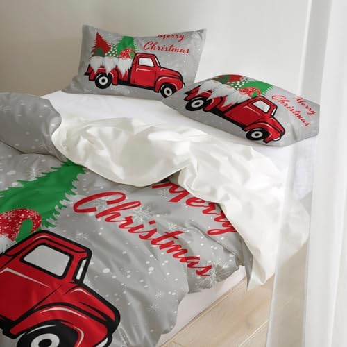 LooPoP Christmas Comforter Set California King Red Farm Truck