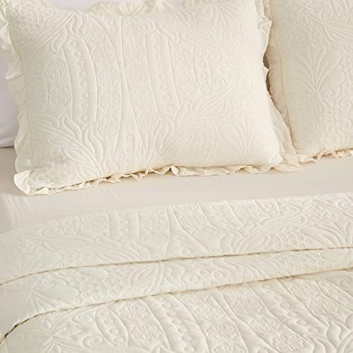 CHIXIN Ruffle Skirt Bedspread King Size - Ivory 3 Piece Set