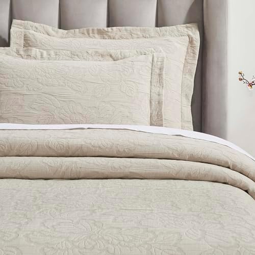 Superior 3 Piece Cotton Bedspread Set - Hibiscus Collection Beige California King