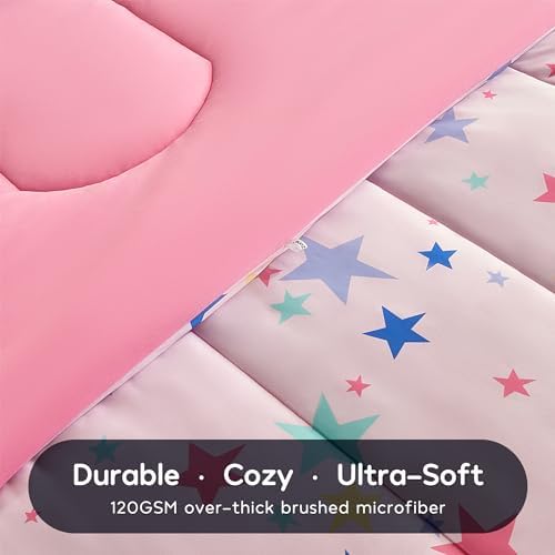 SLEEP ZONE Kids Comforter Set Twin Size Pink Stars