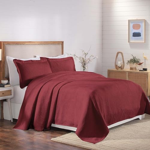 Superior Cotton Bedspread Set Queen Garnet