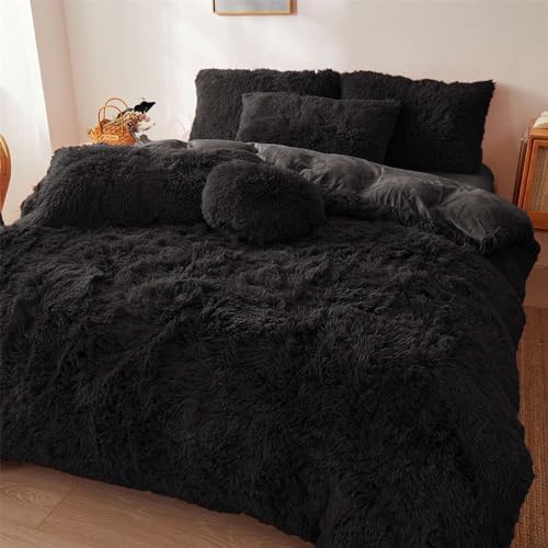 Fluffy Black Comforter Set Twin Size 2 Pieces