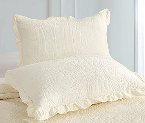 CHIXIN Ruffle Skirt Bedspread King Size - Ivory 3 Piece Set