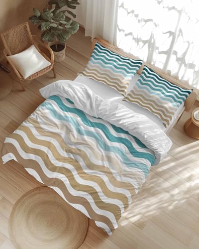 ZOE GARDEN Turquoise Stripes Duvet Cover Set 3 Piece Full Size