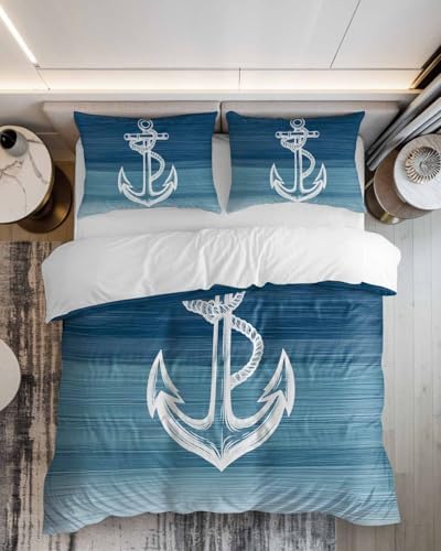 Nautical White Anchor Duvet Cover Queen Set