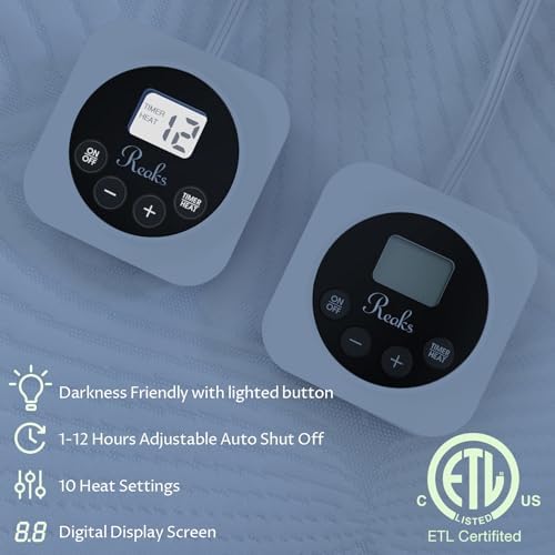 Reaks Queen Electric Heated Mattress Pad with Dual Control and Timer