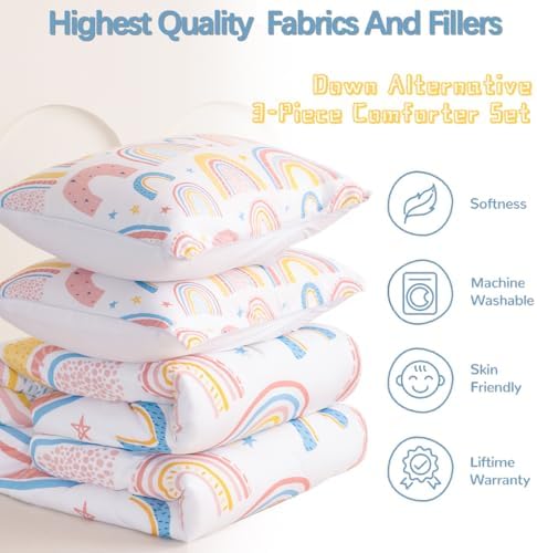 BEDMUST Girls Rainbow Comforter Set 3PCS 1