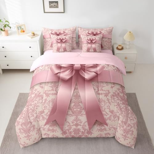 Erosebridal Pink Bowknot 7-Piece Comforter Set