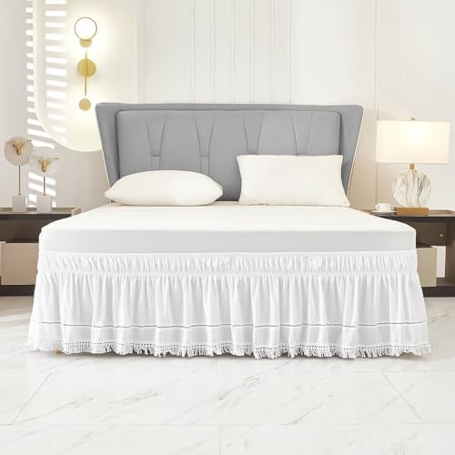 Ruffled Embroidered Tassel Bed Skirt 16 Inch Drop Twin Size