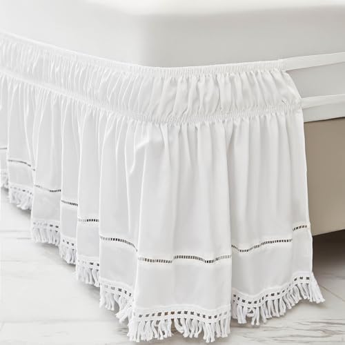 Ruffled Embroidered Tassel Bed Skirt 16 Inch Drop Twin Size