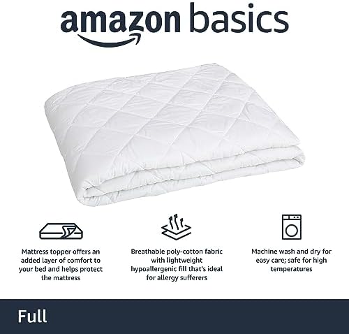 Amazon Basics Hypoallergenic Mattress Topper Pad Full 18 Inches Deep White 1