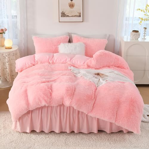 Litanika Fluffy Pink Comforter Set King 3 Pieces