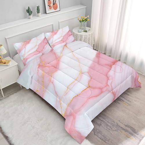 Pink Marble Comforter Set Twin Size for Girls 1