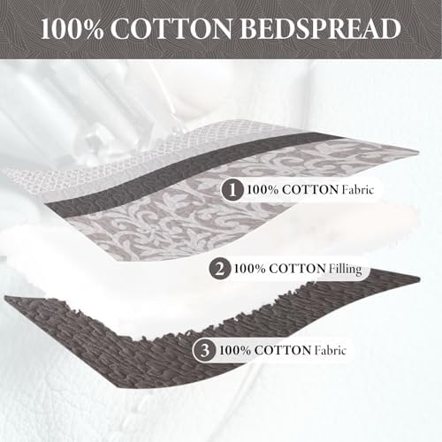 Bedduvit Oversized Queen Bedspread Set 3pcs - Farmhouse Striped Botanical Bedspread Coverlet