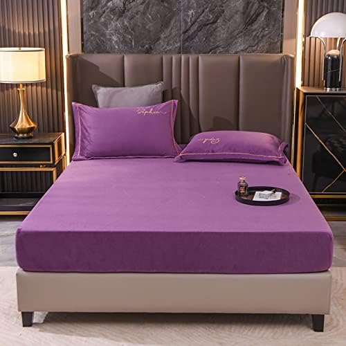 Soft Crystal Velvet Fitted Sheet for Mattress Purple 150cm200cm