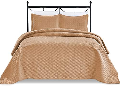 Basic Choice 3-Piece Quilted Bedspread Coverlet Set - Mocha Queen 1
