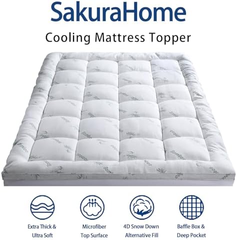SakuraHome Mattress Topper Twin XL Cooling Bamboo Viscose