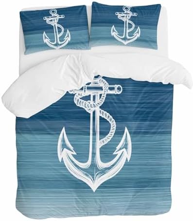 Nautical White Anchor Duvet Cover Queen Set