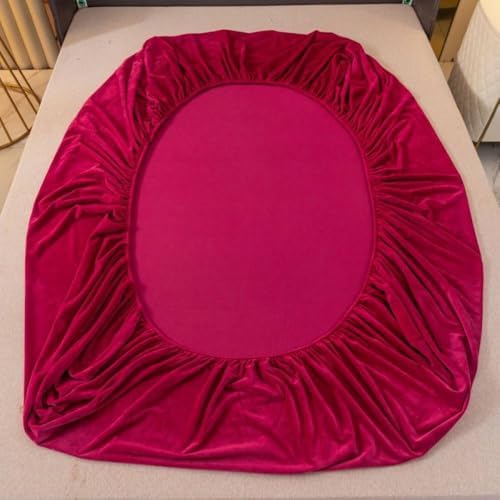 Soft Velvet Fitted Sheet with Elastic Bands for 160x200cm DarkPink Bed