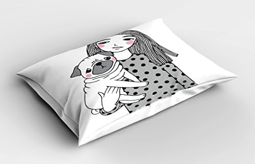 Ambesonne Pug Pillow Sham - Girl with Sad Pug Decorative Pillowcase